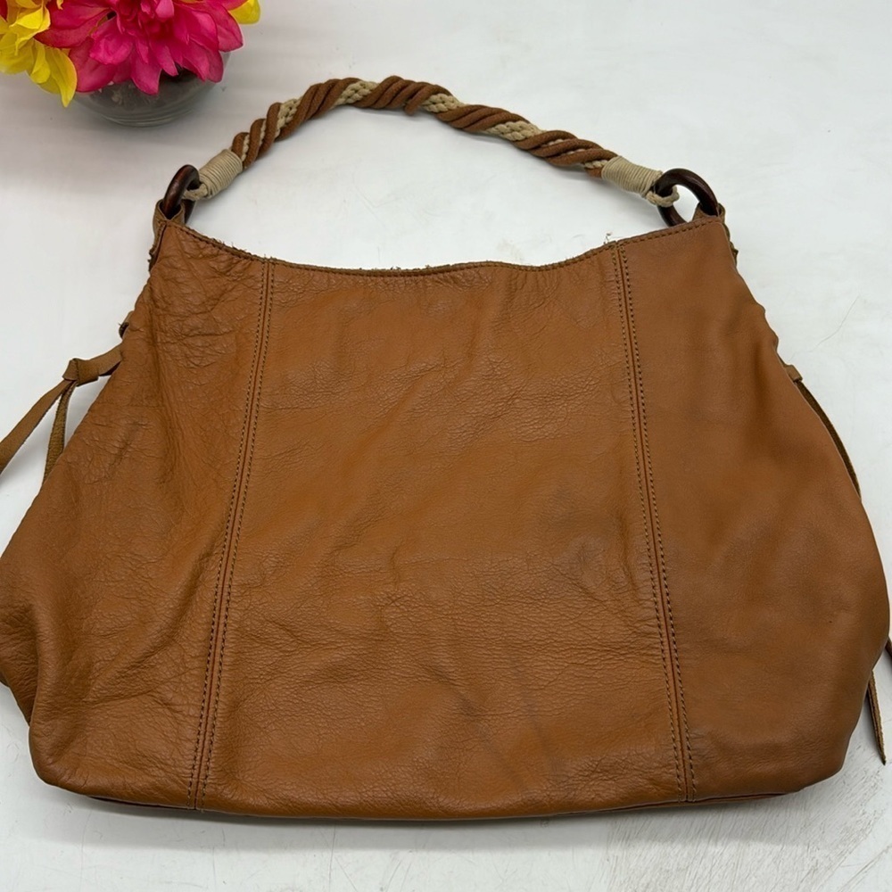 Banana Republic Carmel Color Boho Chic Tote Bag Braided Handle BRN5250C